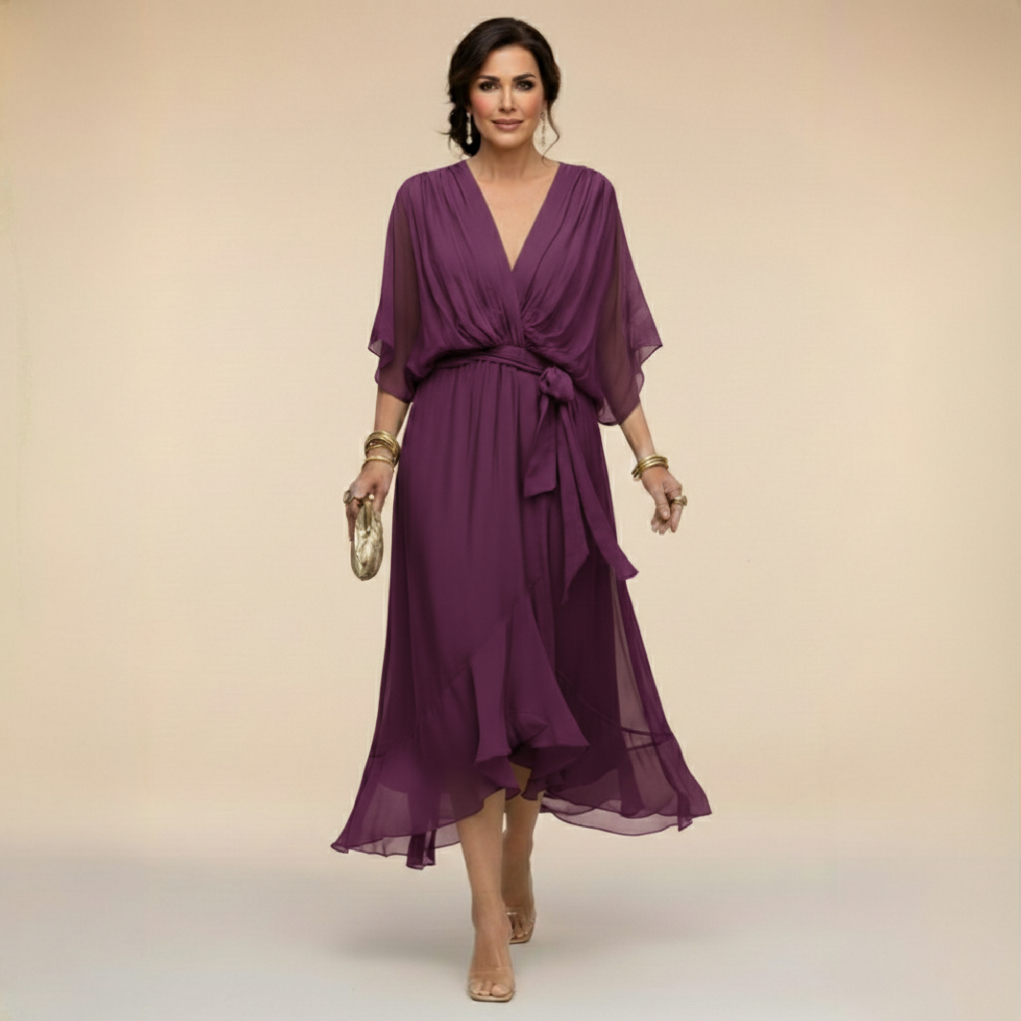 Monica - Vestido de chiffon con escote en V